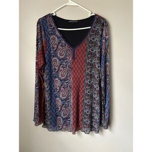 Y2K Merchant Patchwork Paisley Beaded V Neck Long Sleeve Size L IndieSleeze Boho